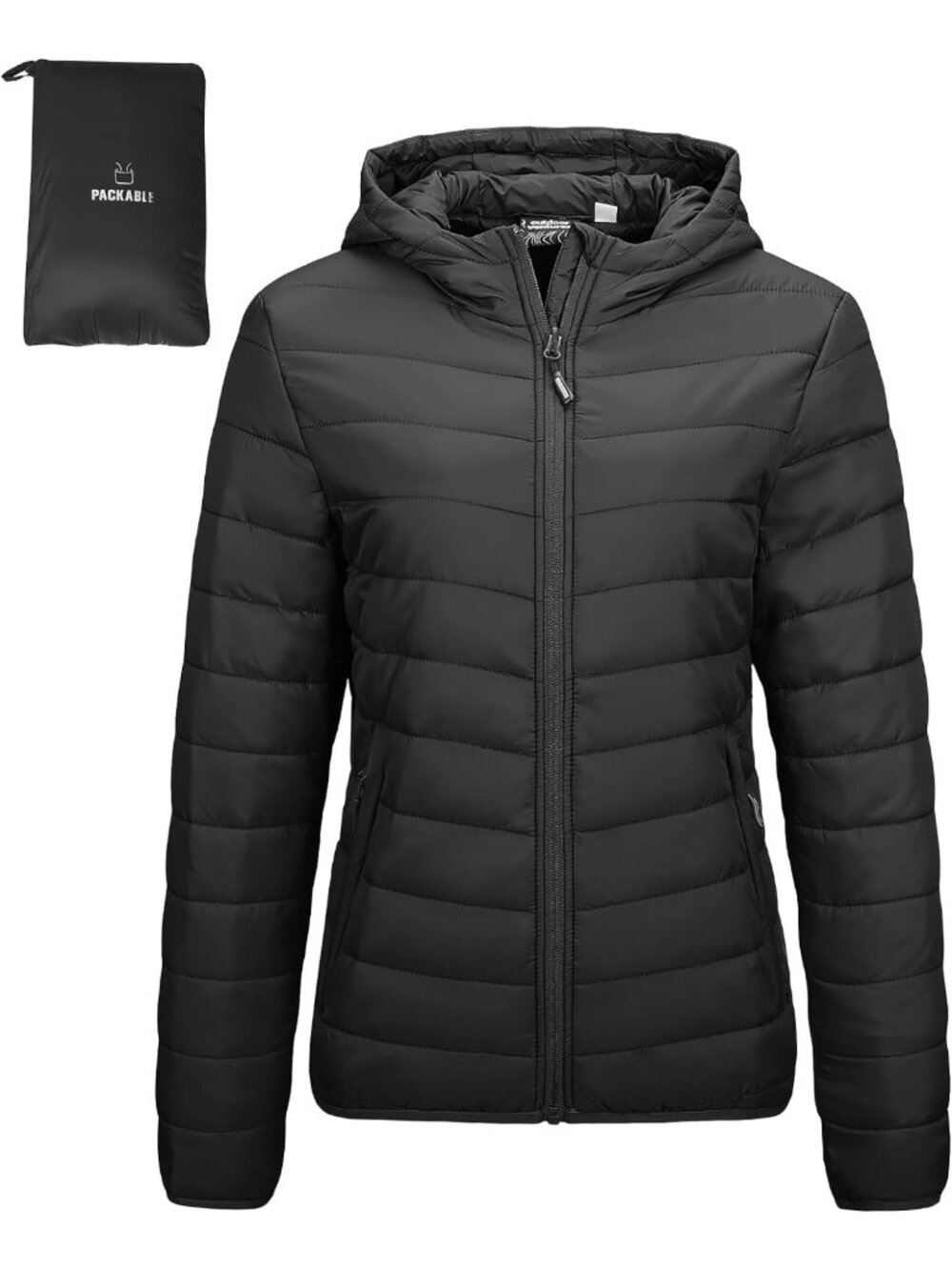 Lightweight Packable Full-Zip Puffer Jacket with Hood | Quilted Winter Coat for